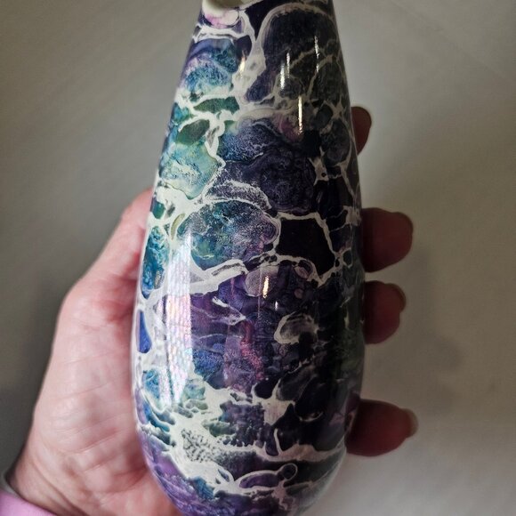 McCoy, Pottery, Cascade, Bud Vase, MCM, Purple, Green, White Lusterware 6' Tall - Picture 11 of 11